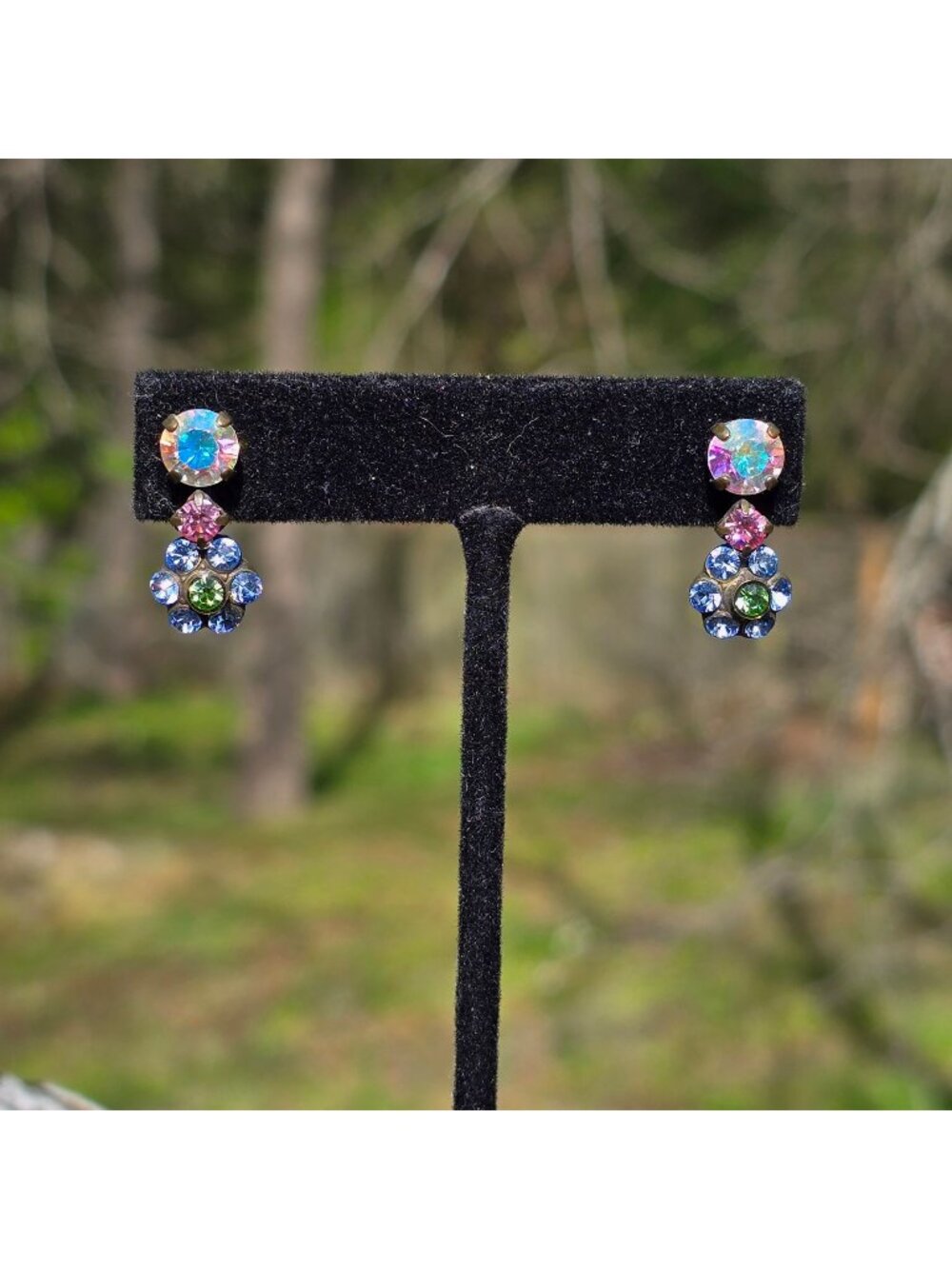 Vintage Sorrelli Round Floral Pastel Drop Earrings